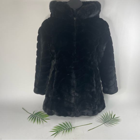 Liz Claiborne Womens Black Hooded Faux Fur Full Zip Jacket Coat Size Small Lined - Picture 5 of 13